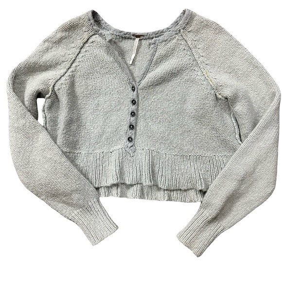 Free People Henley Sweetheart Cropped Sweater XS Knit Cotton Button Front - Picture 2 of 10
